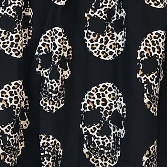 Fun Flowy Black and Leopard Print Skulls Blouse - Fashion Forward Goth Shirt - Picture 2 of 3